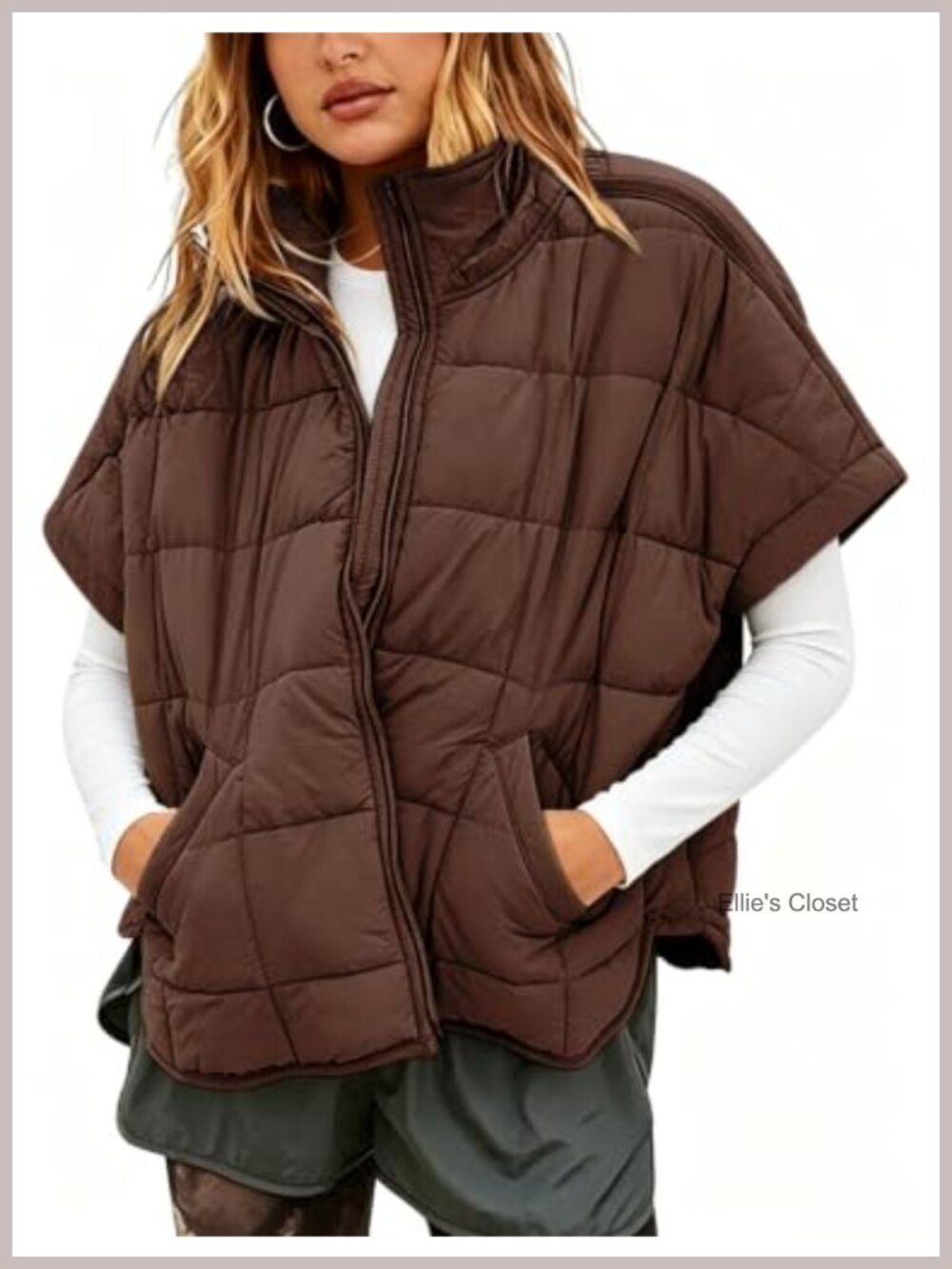 Quilted Puffer Vest Cap Sleeve Lightweight Warm Zip Up Layer